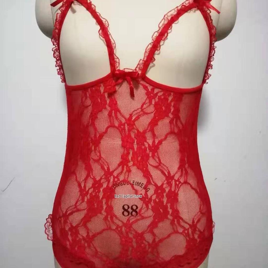 European & American Lace Open Crotch See-through Sexy Lingerie Bodysuit