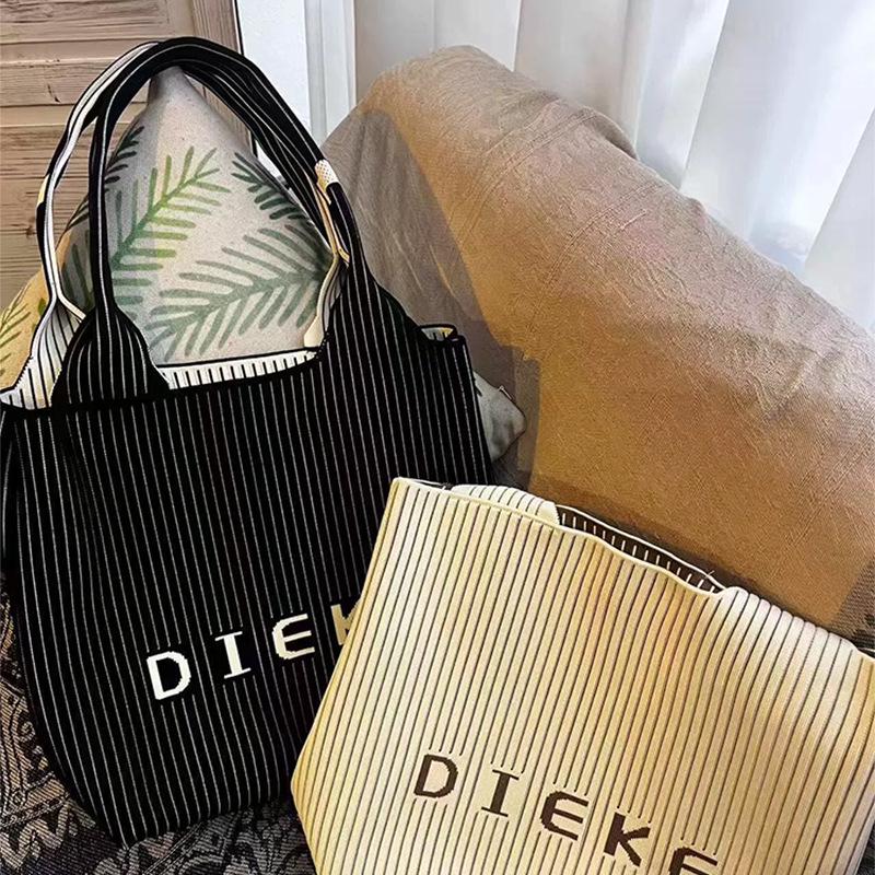 Classic Korean-Style Canvas Tote: Large Capacity, Versatile Striped Shoulder & Crossbody Bag for Women