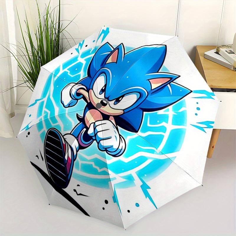 

1pc Sonic the Hedgehog Automatic Opening/Closing Umbrella - Portable 3-Fold Design, 8 Iron Ribs, Outdoor, Ideal Gift for Fans, Travelers, Daily U