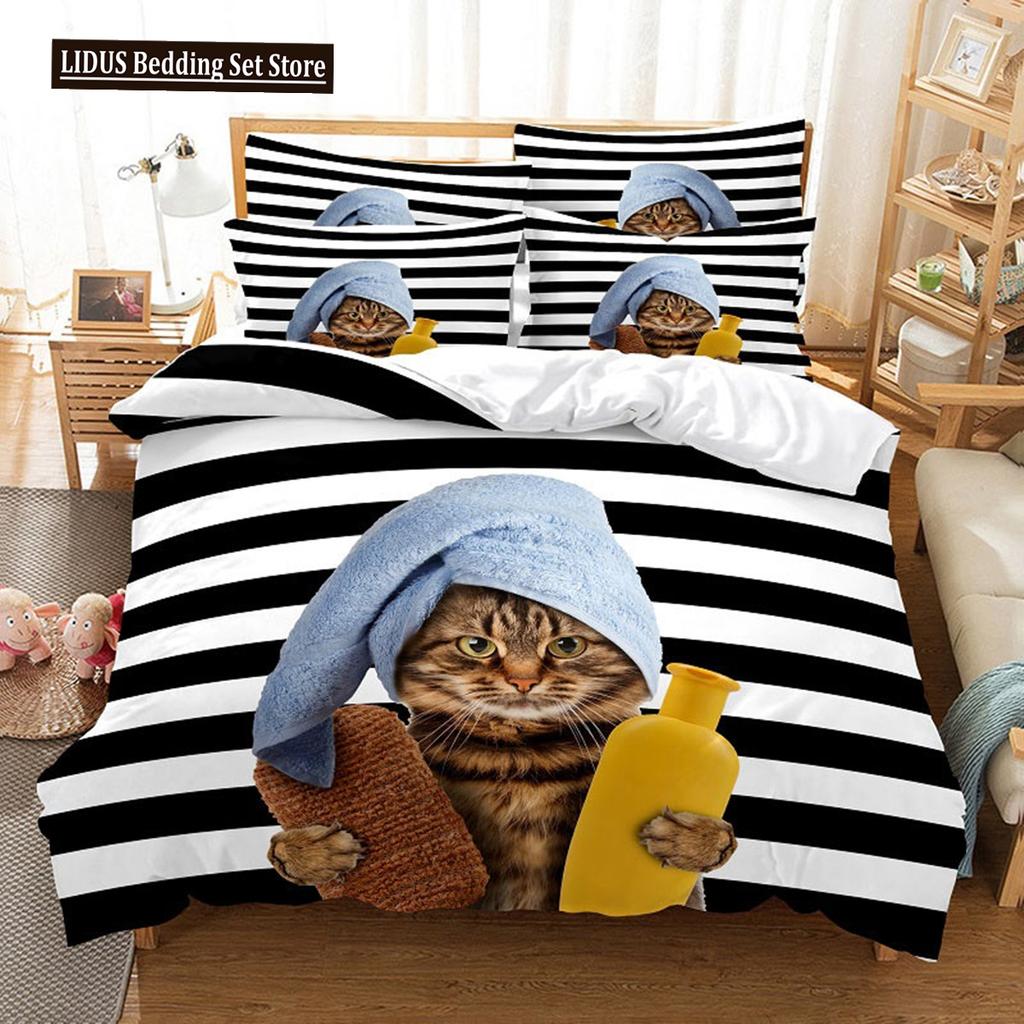 3D Cat Cute Kitten Pattern Duvet Cover Cat Kids Bedroom Decoration Cat Bedding Set For Women Girls Boys Gifts With Zipper 3Pcs