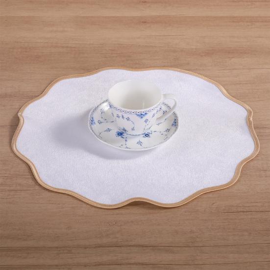 Scalloped Round Placemat Linen Machine Washable Placemat Heat Insulation Table Mat for Dining Table Protection Decoration