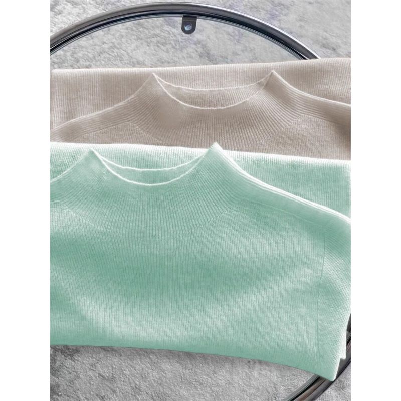Soft and Gentle Knitted Sweater for Women, Mid-Neck Pullover, Thin Base Layer for Spring and Autumn, Half-High Collar, Age-Reducing Top