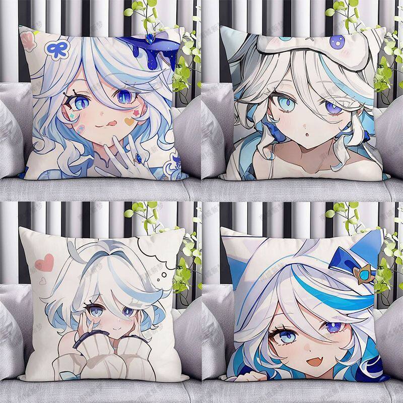 Anime Game F-Furina Pillowcase Double-sided Cushion Cover Polyester Home Decor for Living Room Sofa Bedroom Bed