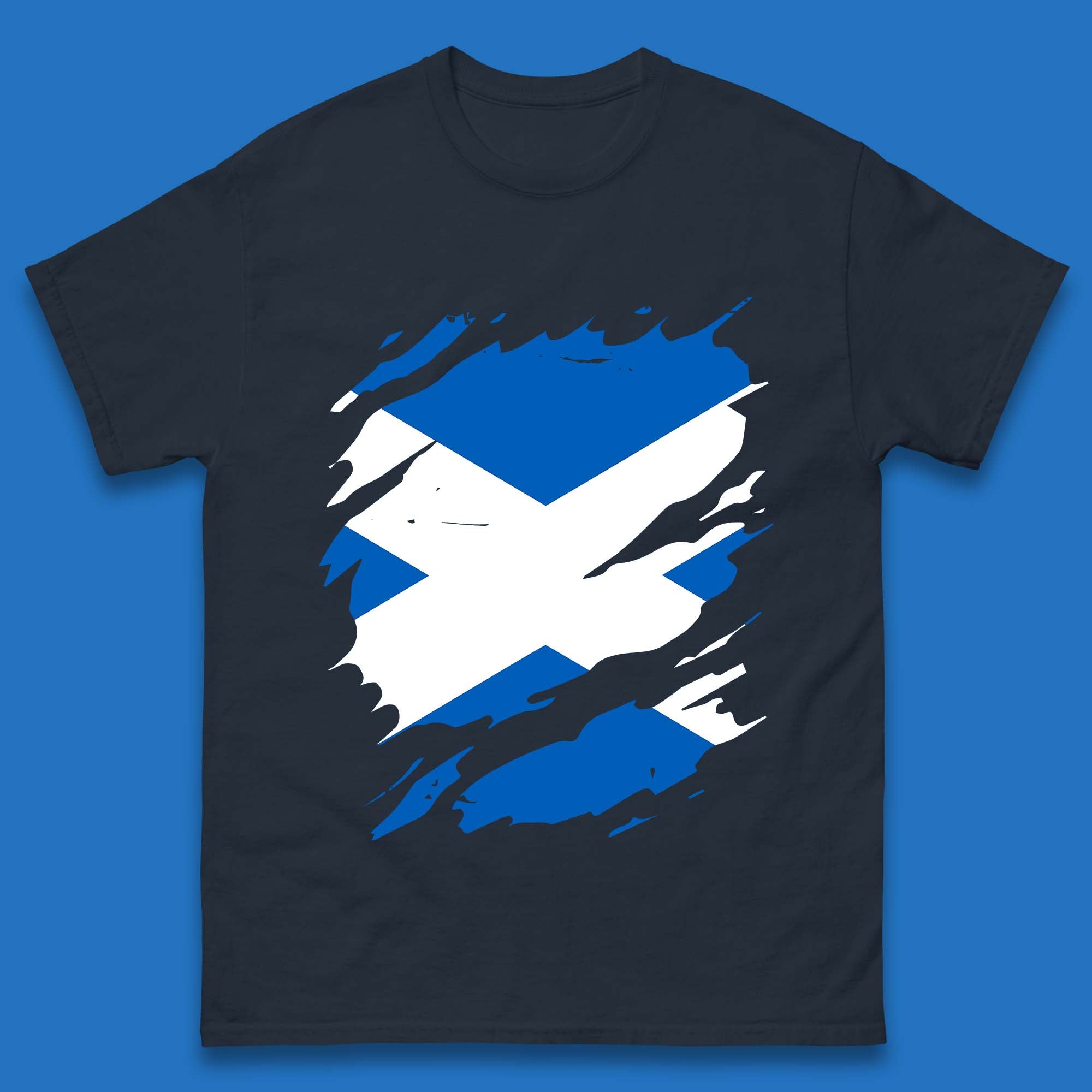 Scotland Flag Torn Effect Unisex T-Shirt Womens Tops Tees XL