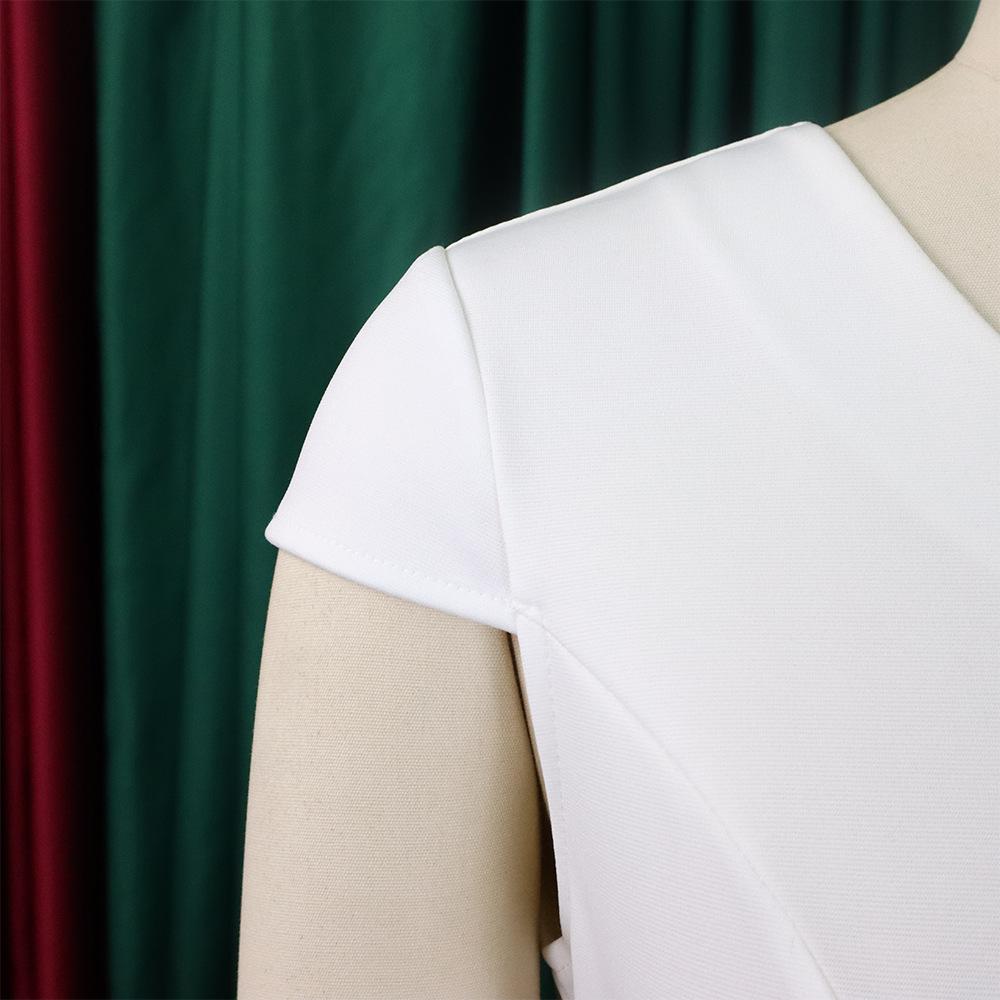 YYFS Women's Fashion Summer Spring Solid Color Print Short Sleeve O-Neck High Waist Casual Dresses