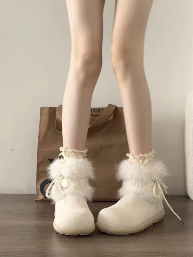 Thick-soled non-slip fluffy snow boots winter new piled thickened warm fluffy short cotton boots 35