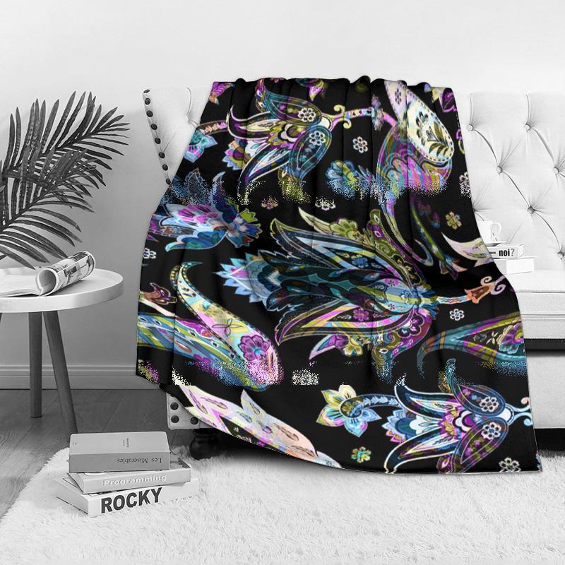 Vibrant Paisley Floral Print Blanket Throw Decorative Bed Sofa Cover Colorful Ethnic Pattern Throw Blanket