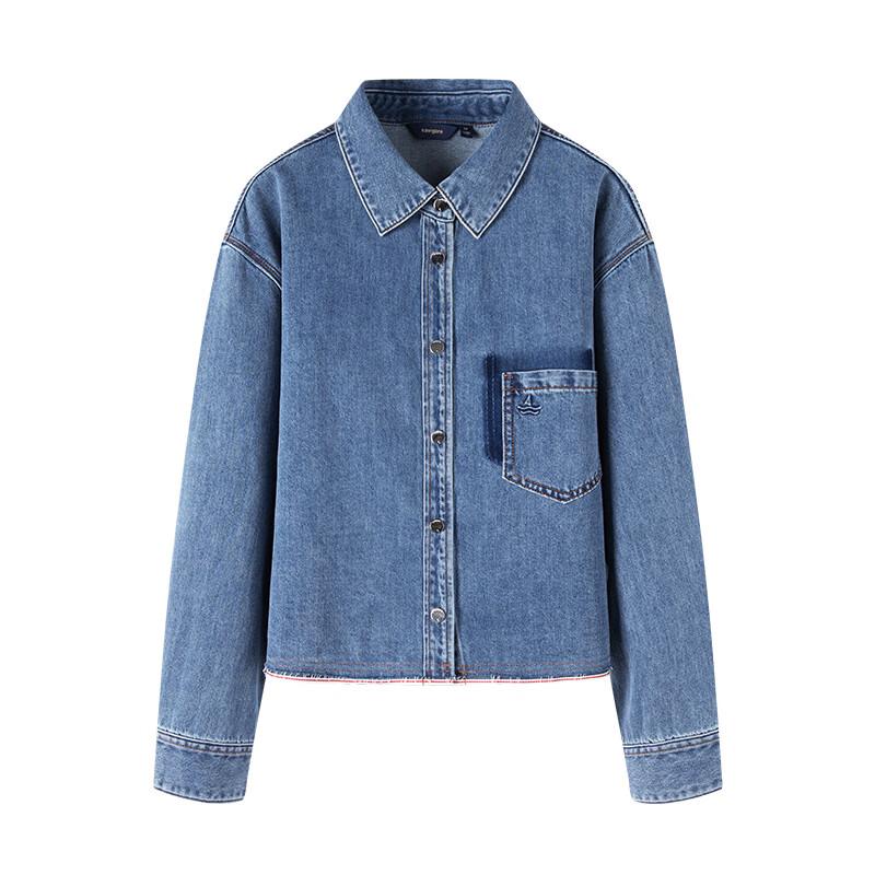 Navigare Women's Slimming Lapel Long-Sleeve Denim Shirt