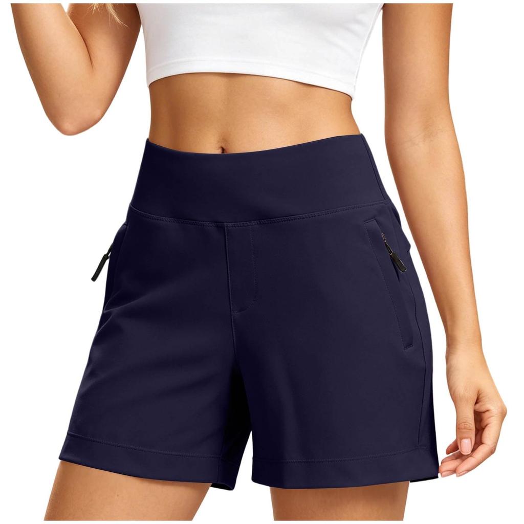 Hohe Taille Yoga-Shorts für Damen mit Reißverschlusstaschen Dehnbar Athletische Workout-Shorts Weicher Stoff Bequeme Passform