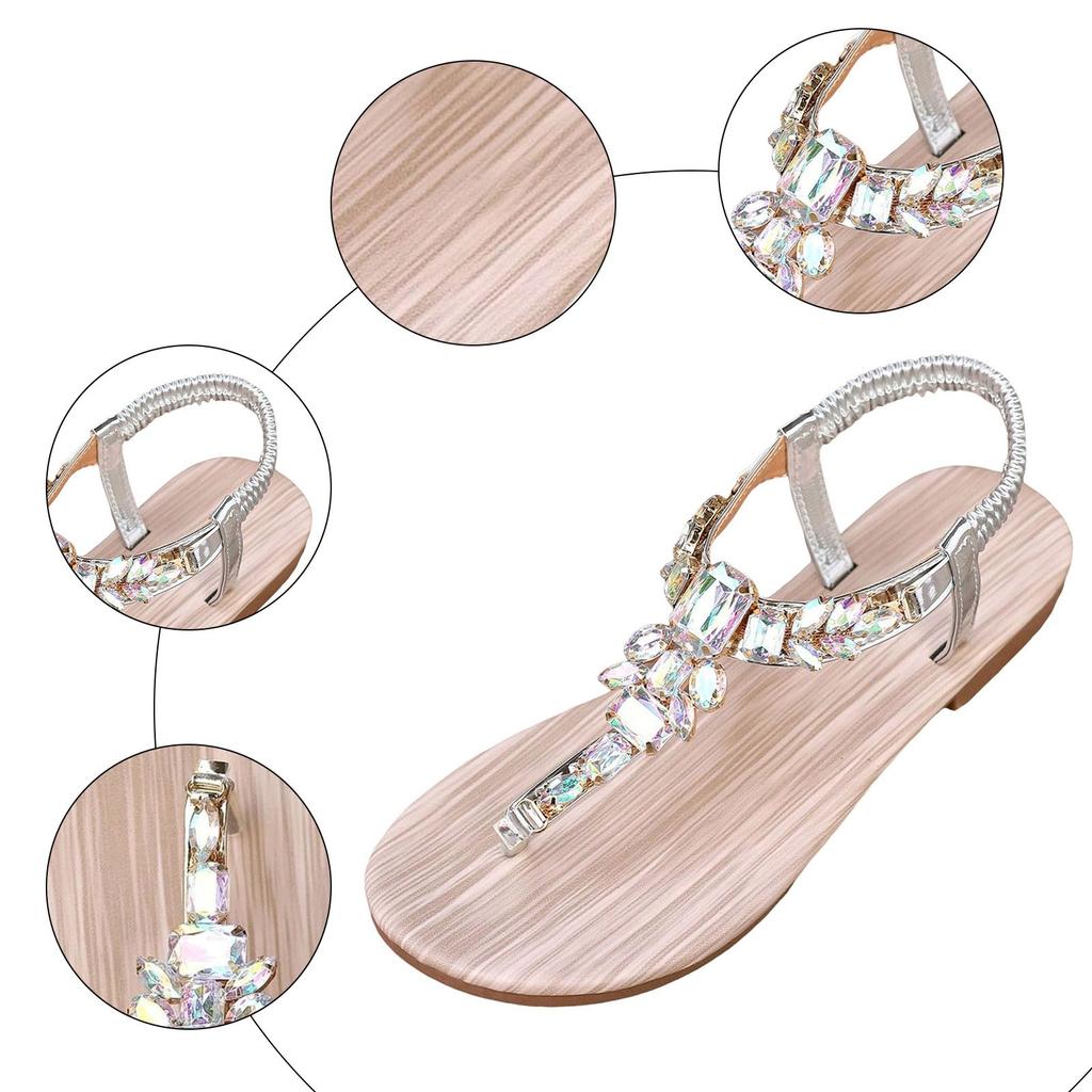 Women's Thin Soled Rhinestone Sandals Fashionable Casual Slip On Toe On Outdoor Beach Holiday Bohemian Style New Design Shoes