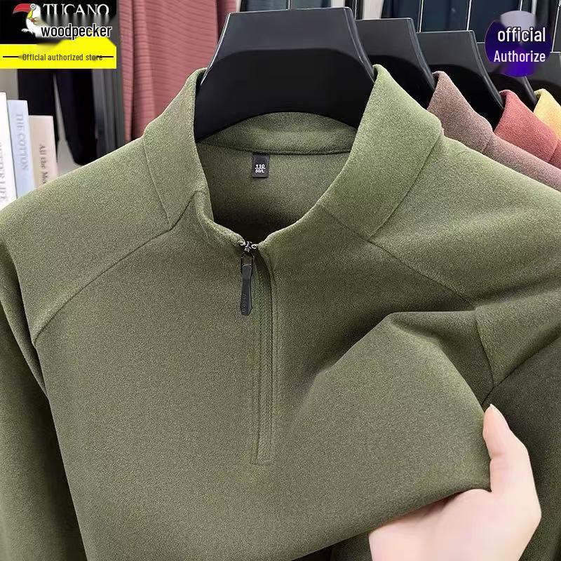 Men's Woodpecker Half-Zip Stand-Up Collar Long-Sleeve German Velvet Sweatshirt