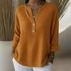Damtoppar V-ringning Knappar Halvknäppning Långärmad Pullovertoppar Enfärgad Lös passform Våffelstruktur Mjuk Stretchig Vardagstoppar