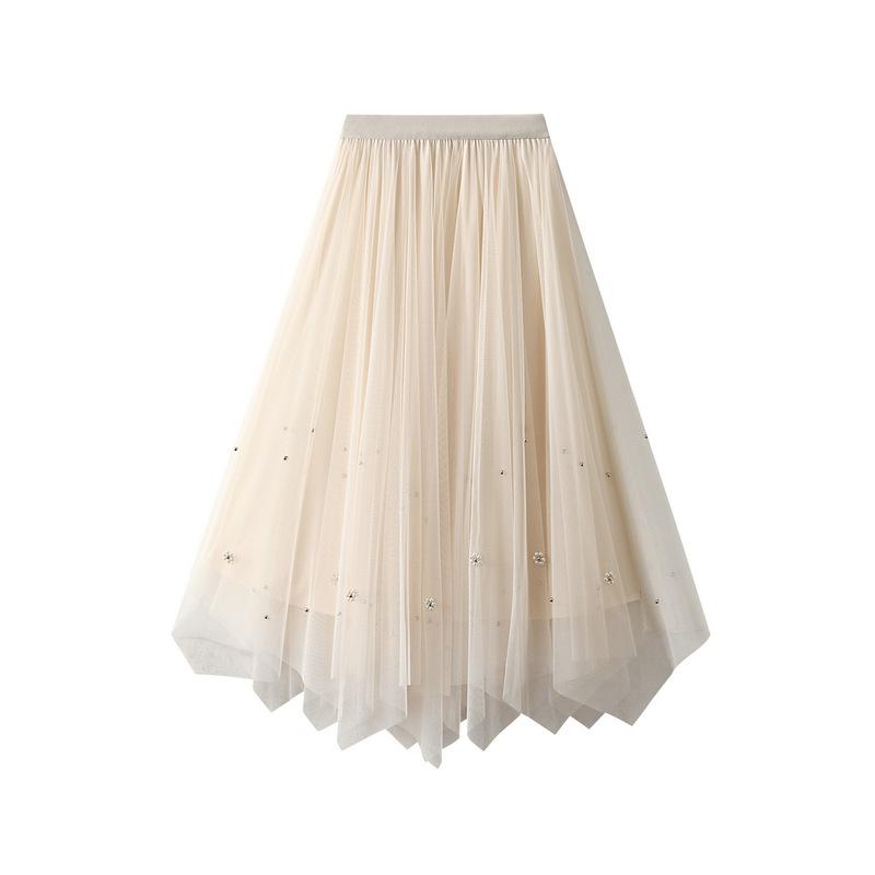 Tulle Skirts for Women Casual High Waist Elastic Midi Skirt A-line Layered Mesh Tutu Skirts Women's Summer Long Fairy Skirt Ruffle Flowy Tiered Skirt