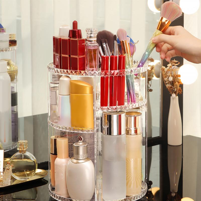 Makeup Tools Storage Box Transparent 360 Degree Rotatable Large Capacity Cosmetic Organizer