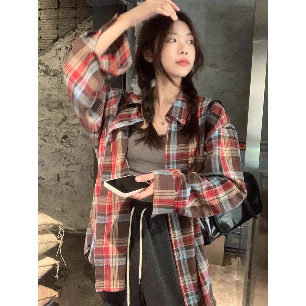 

Кардиган в клетку в стиле Гонконга, лето 2025: Универсальная повседневная куртка с длинным рукавом 3XL