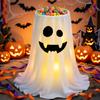 Decoração de Halloween Yousheng com Luz LED de 8 Modos com Controle Remoto, Tigela de Doces Fantasma com Suporte de Tripé, Porta-Doces Fantasma Fofo para a Frente
