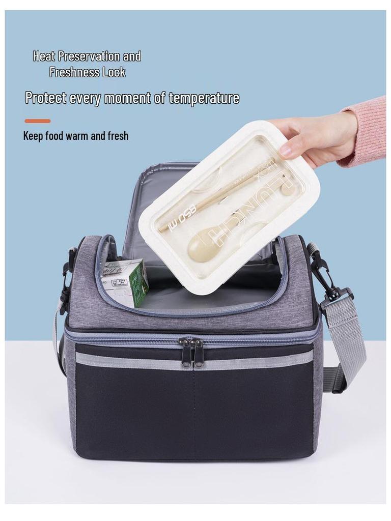 Double-Layer Color-Block Insulated Crossbody Lunch Bag - Large Capacity Bento Handbag