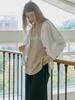AVANT-G V-Neck Overfit Logo T-Shirt - Beige