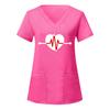 European and American Nurse Caregiver V-Neck Print Shirt with Large Pocket, Short Sleeve T-shirt for Women