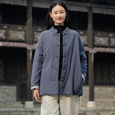 Women Thicken Warm Cotton Clothes Vintage Stand Long Sleeve Loose Solid Color Coats Winter Chinese Style Parkas
