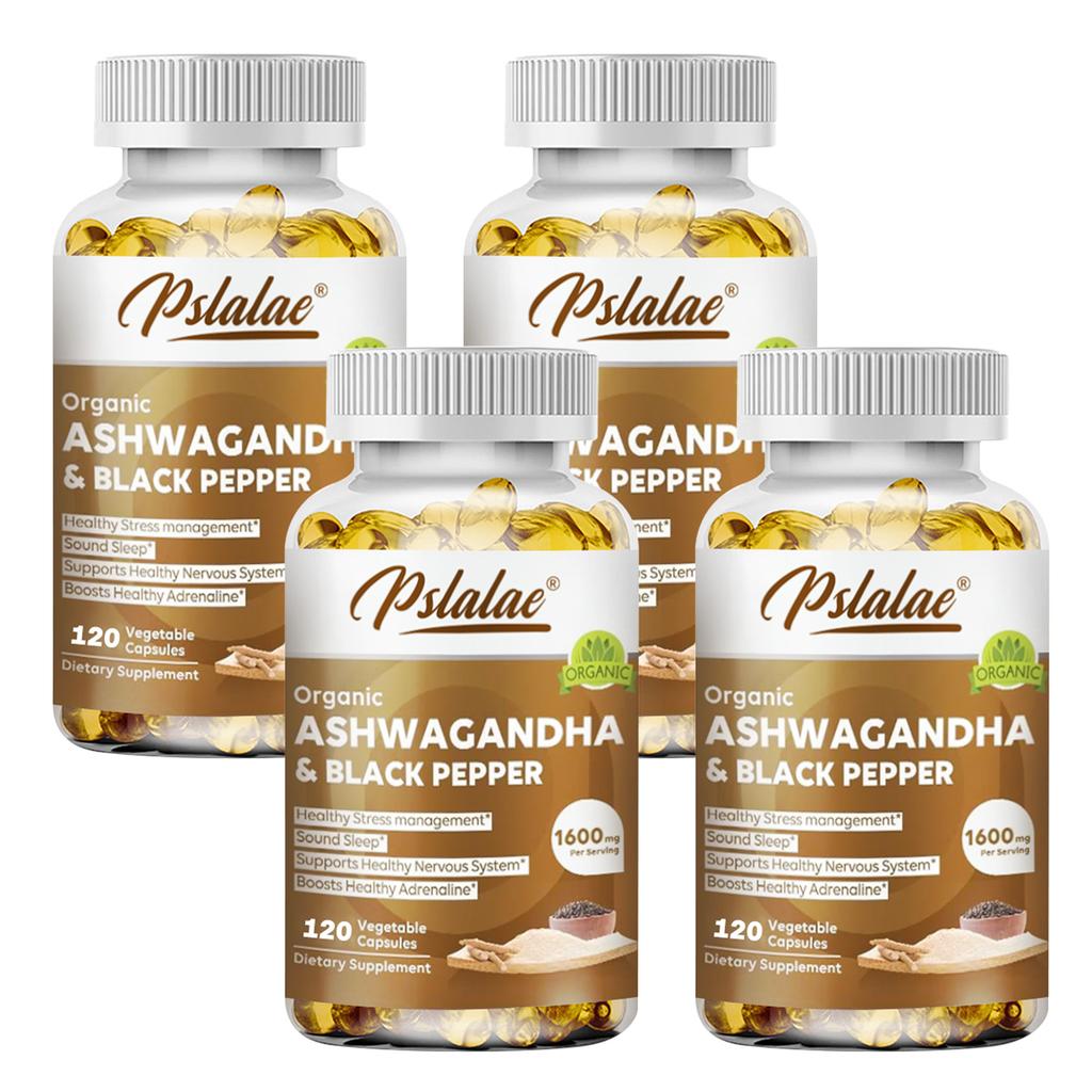 High-Concentration Ashwagandha Capsules with Organic Black Pepper, 1600mg, Suitable for Men and Women