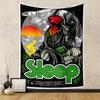 A hooded figure with a fiery face, machinery, and a sunset backdrop. Patterned tapestry for bedroom and living room home decor