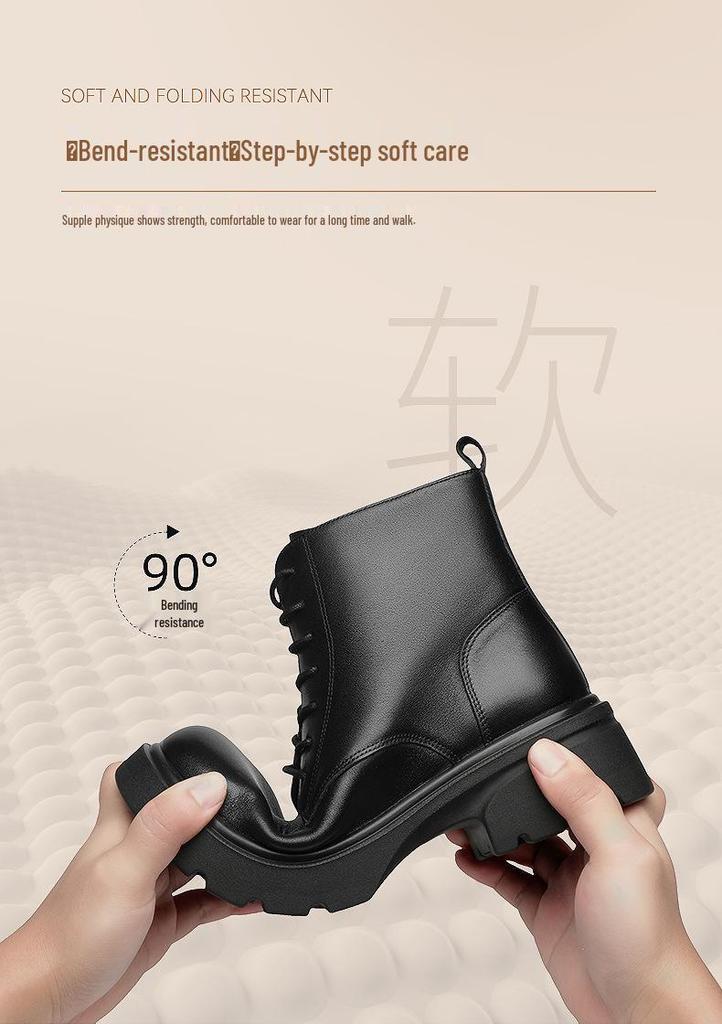 Red Dragonfly Women's British Style Real Leather Winter Boots Thick-Soled Velvet Short Martin Boots, 2024 New Arrivals