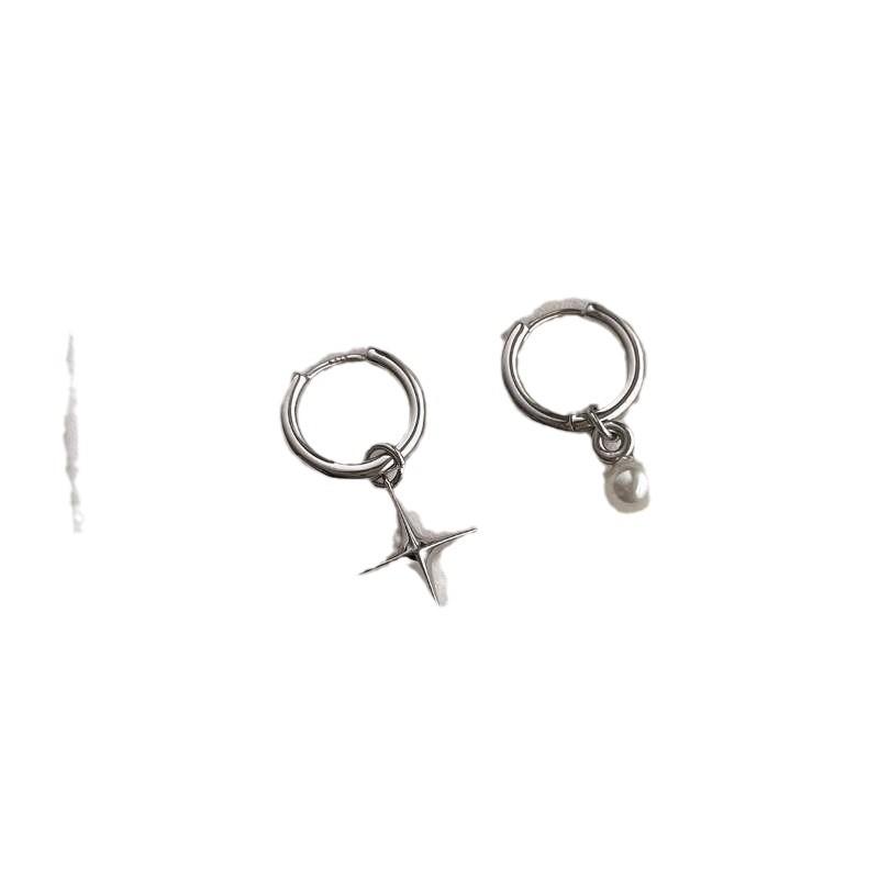 ANENJERY Geometric Star Simulated-pearl Pendant Earrings for Women Sweet Cool High-end Fashionable Asymmetrical New Trend Earrings Jewelry Gifts