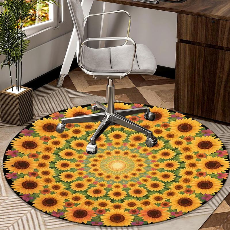 Sunflower Kaleidoscope Pattern round carpet Chair cushion Round Entryway Rug, Soft Round Rugs for Living Room, Bedroom, Circle Carpet decor gifts