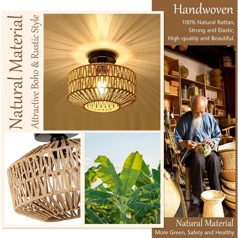 JOYINLED Ceiling Lights Rattan Chandelier Light Fixture Hand Woven Fixture Flush Mount For Hallway Bedroom Kitchen Living Room