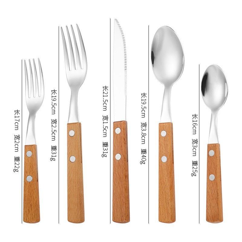 304 Stainless Steel Knife, Fork and Spoon Four-piece Set, Japanese-style Western Tableware, Flower Pear Wooden Handle, Steak Knife, Fork and Spoon Set