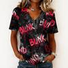 Womens Halloween Print V Neck Pullover Top Short Sleeve Casual Shirt Lightweight Comfortable Fit