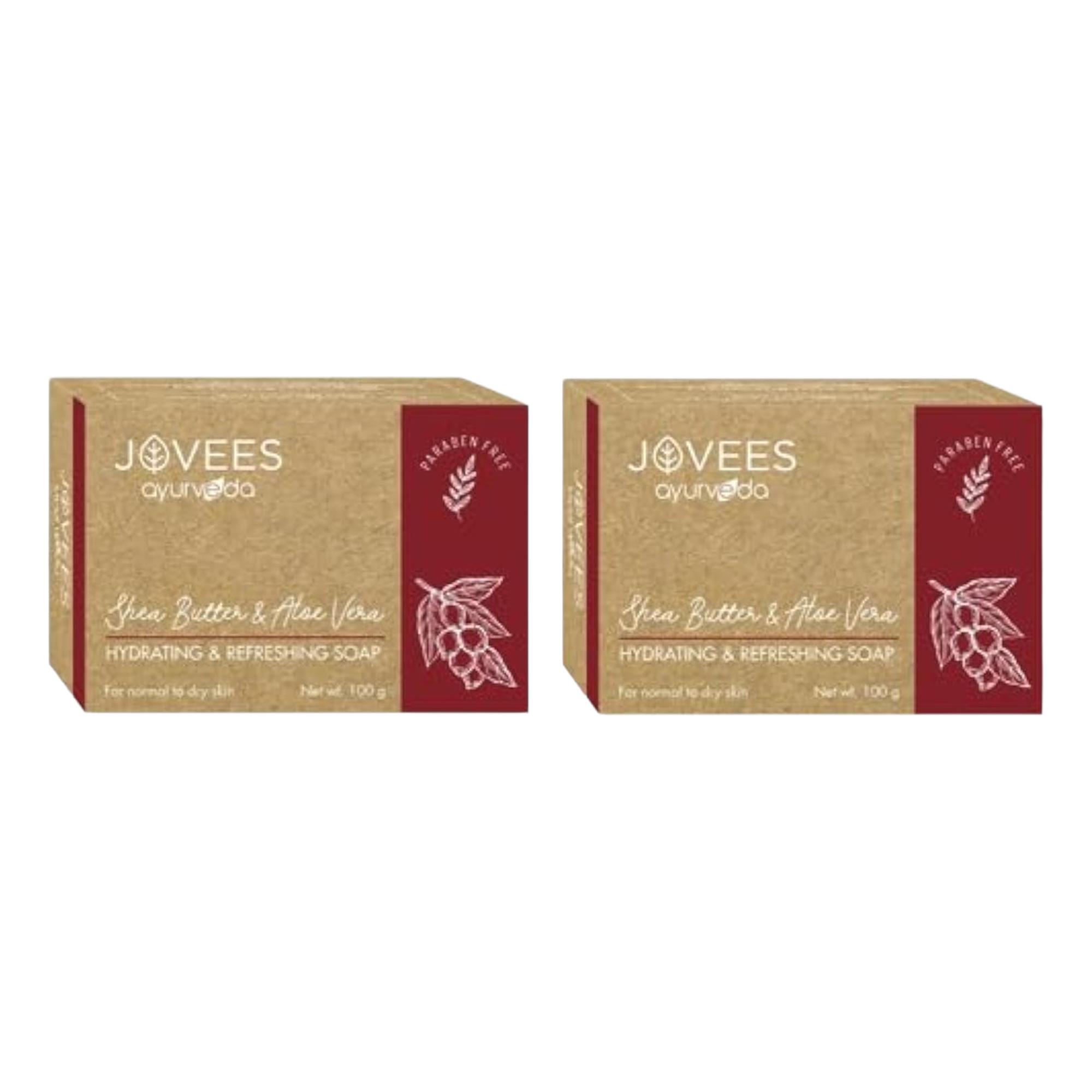 

Jovees Herbal Shea Butter & Aloe Vera Hydrating Refreshing Soap 100G Pack of 2 for Soft Smooth Skin