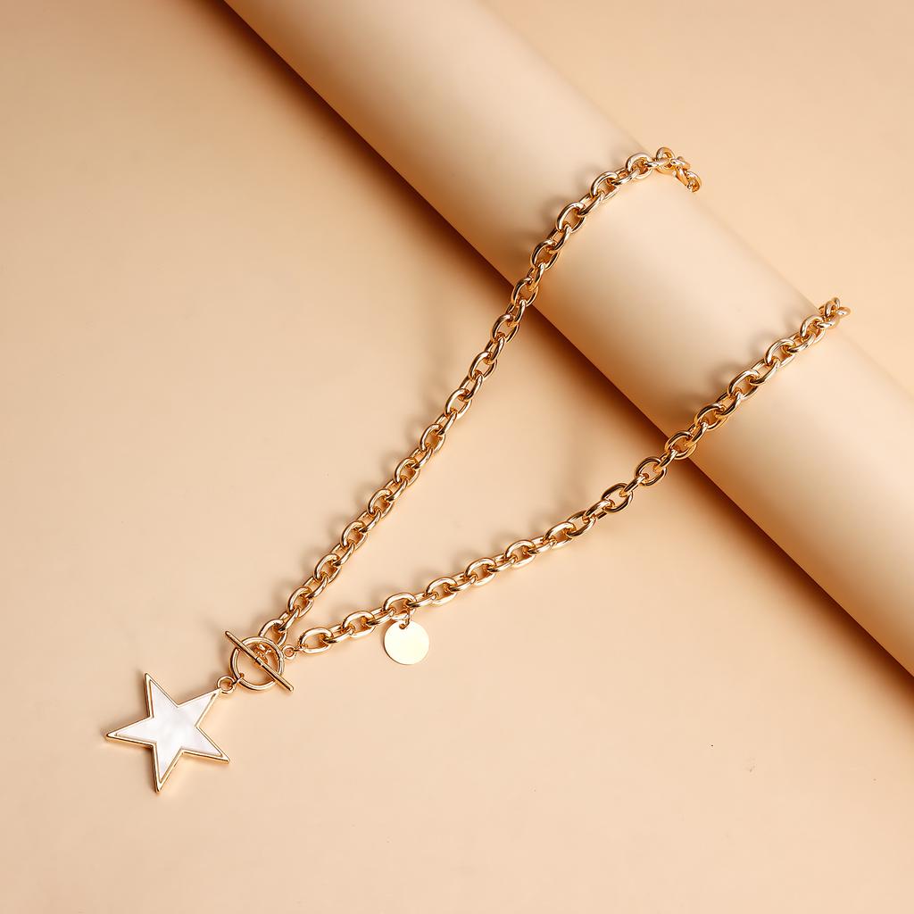 Accessories, Simple White Star Imitation Fritillary Necklace, Temperament Metal Rough Aluminum Chain Sweater Chain