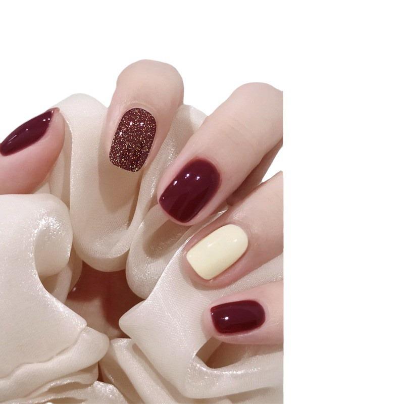 22-Finger Cross-Border Color Block Nail Stickers - No-Bake Gel Full Cover