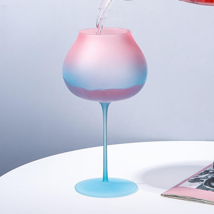 Elegant Moon Sea Blue Crystal Glass Wine Goblet Vintage Gradient Candy Color Home Use