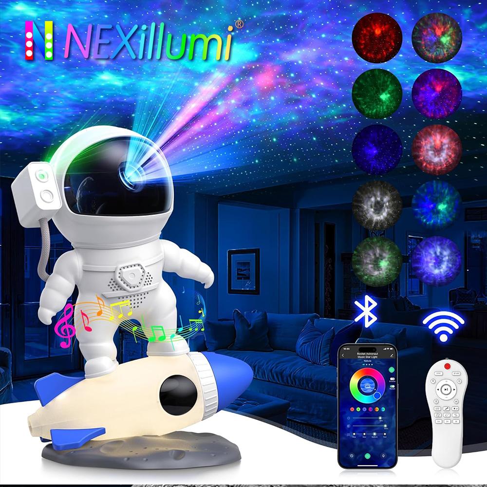 

Rocket Nebula Astronaut Galaxy Star Projector Night Light, 360° Rotating Starry Lamp with Remote + APP, 8 Colors for Kids Gift
