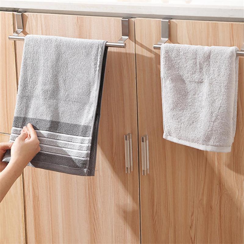 1PC S/L Towel Rack Over Door Stainless Steel Towel Bar Storage Organizer Bathroom Kitchen Cabinet Door Hanging Towel Rack