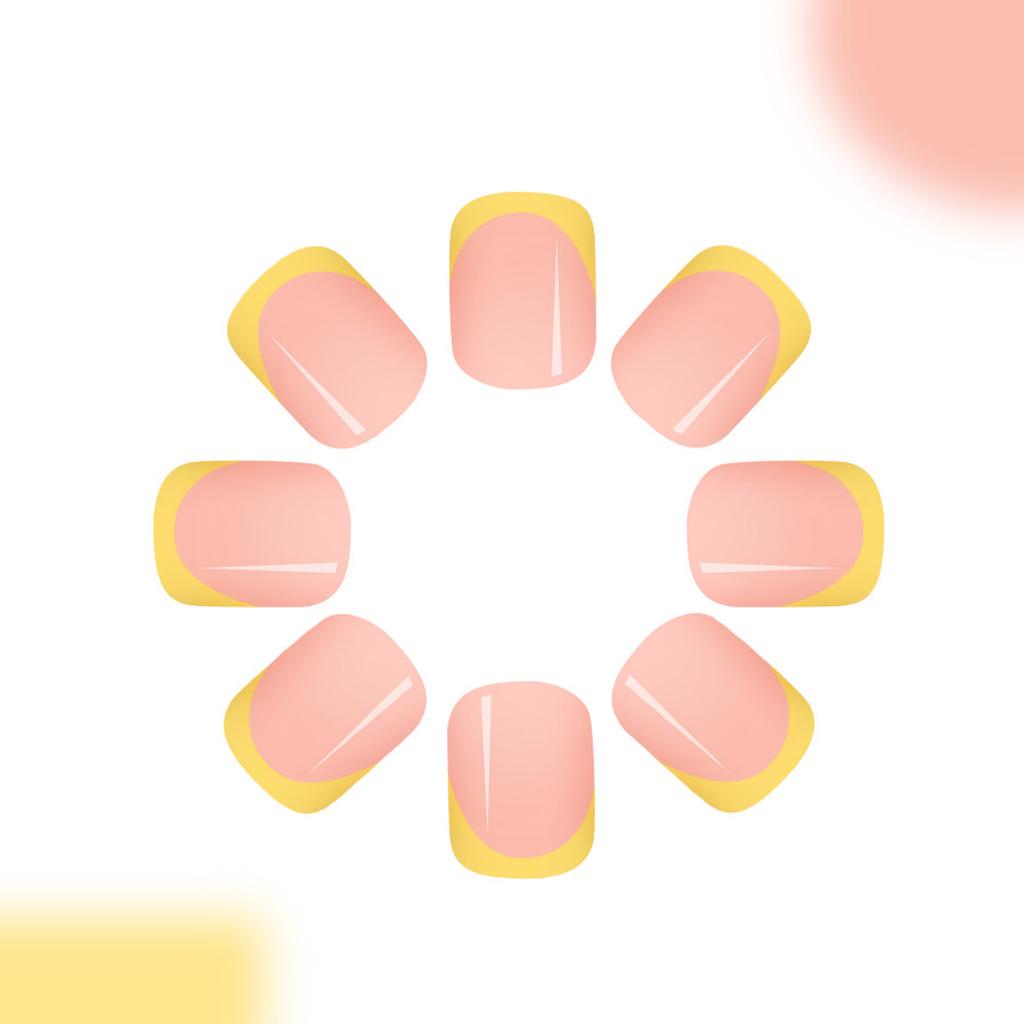 Square Press on Nail Artificial Fake Nail Tips Full Cover Yellow False Nail Glossy Glues on Nail for Women Girls 24Pcs