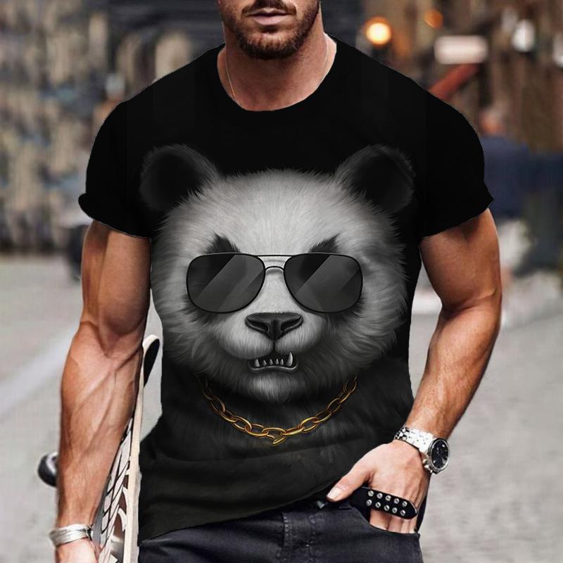 Cute Panda Pattern T-Shirt For Men Funny Animal 3D Printed Tees Summer Casual Short Sleeve Round Neck Tops Unisex Loose T Shirts