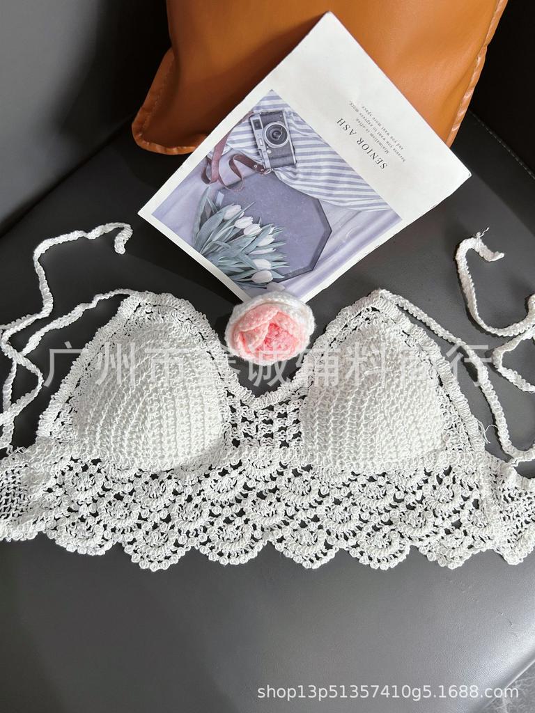 Seaside Fashion Sexy Suspender Vest Lace-up Knitted Beach Beauty Back Holiday Backless Tube Top Hollow Short Top