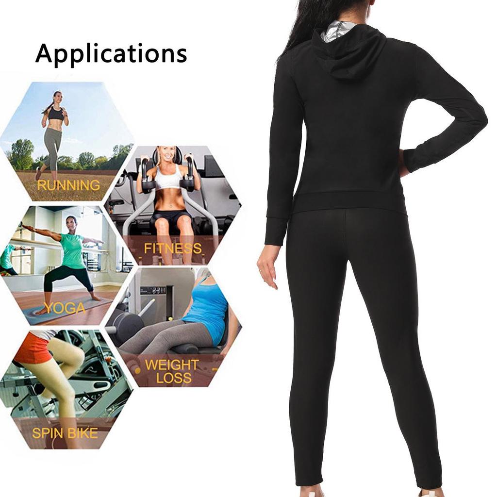 Damski Zestaw do Jogi z Długim Rękawem i Zamkiem: Kombinezon do sauny z kapturem do fitness i biegania