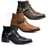 Modne Ręcznie Robione Męskie Buty Vintage Kowbojki Skórzane Wysokie Trampki Casualowe Buty Punkowe z Paskiem z Klamrą Szpiczasty Nosek Męskie Buty Motocyklowe
