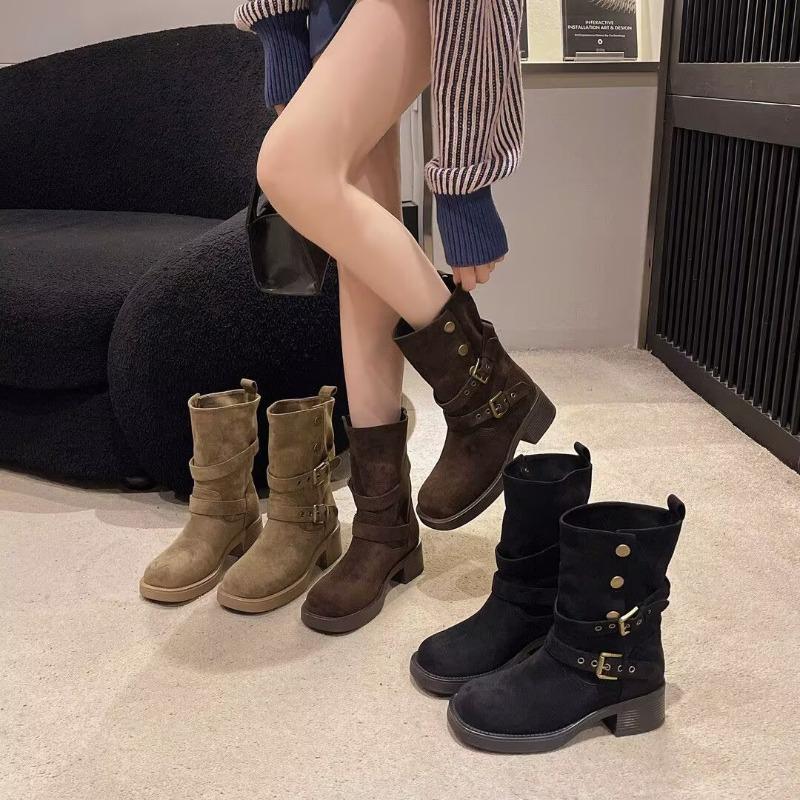 Retro Herbst Neu Western Cowboy Stiefel Ödland Stil Maillard Dicksohlig Dickabsatz Mittleres Rohr Martin Stiefel Zwei Tragevarianten Kurze Stiefel Damen