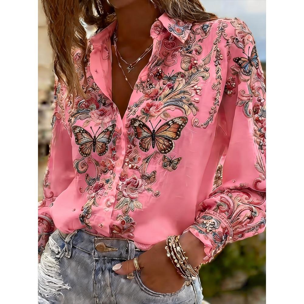 New Men's Long Sleeved Shirt with 3D Printed Butterfly Pattern On the Collar, Luxurious Men's Top, Soft and Comfortable