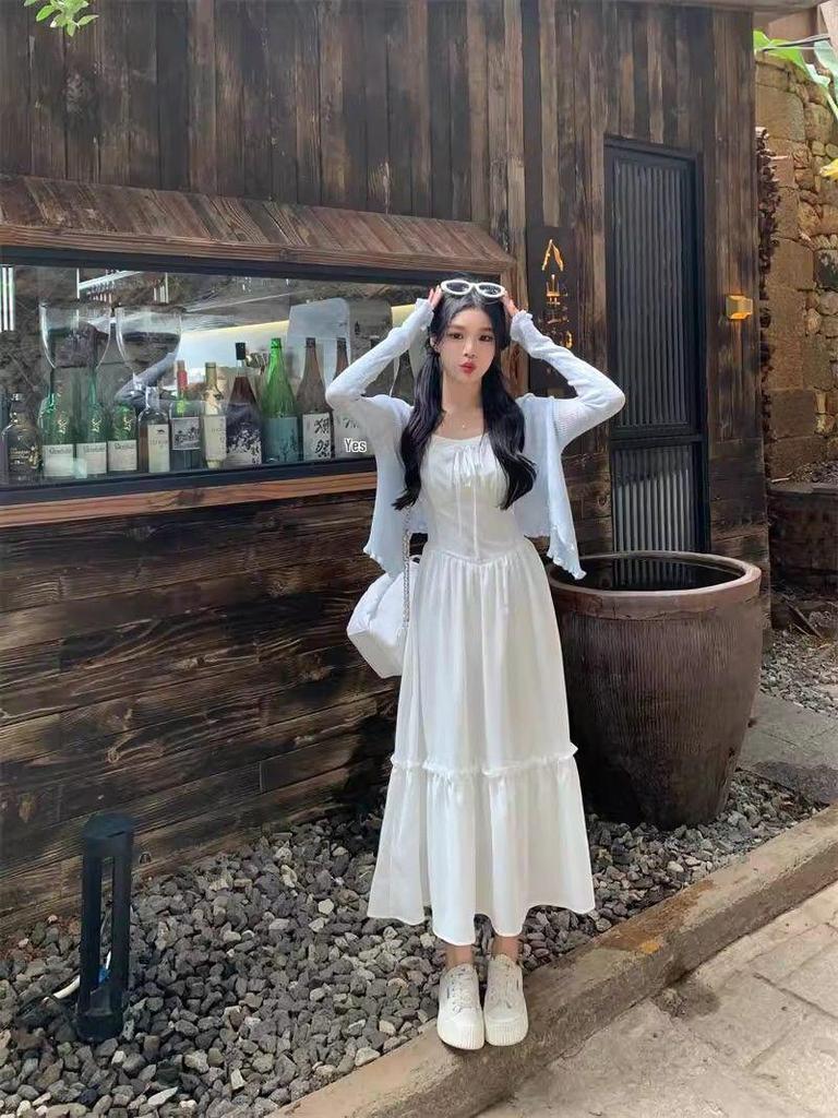 2026 White 'First Love' Sweet Spaghetti Strap Beach Vacation Dress