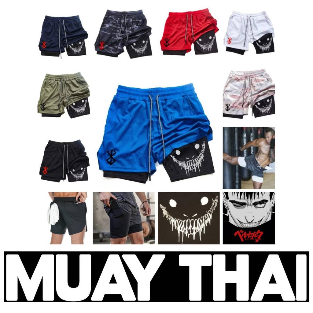 Berserk Muay Thai Kick Boxing UFFC MMA Mixed Marcial Art Shorts Anime Men Women Unisex Double Layer Quick Dry Breathable Sport Gym Fitness Workout