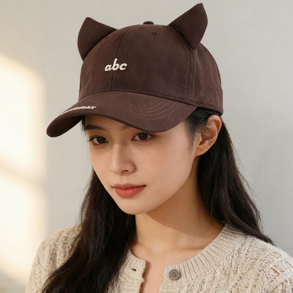 

Korean Style Cat Eared Baseball Cap Letter Embroidery Adjustable Strap Sports Hat Cute Design Visor Cap Outdoor Activities 55-60cm кофейный
