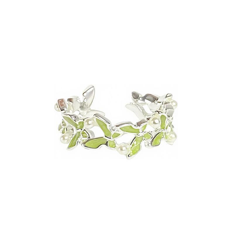 Small Fresh Green Enamel Oil Dripping Butterfly Open Ring Niche Design Unique Senior Sense Student Party Ring Woman