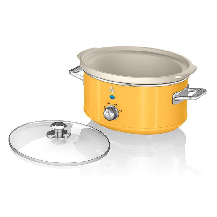 Retro Mijoteuse 6,5L Poêle Amovible En Céramique Antiadhésive, Vintage SWAN SF17031YELNEU 320W Jaune 55085
